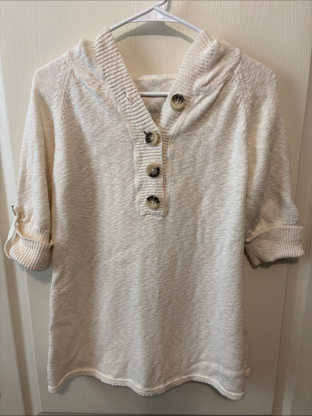 Merona Ivory Hooded Button-Front Short Sleeve Sweater
